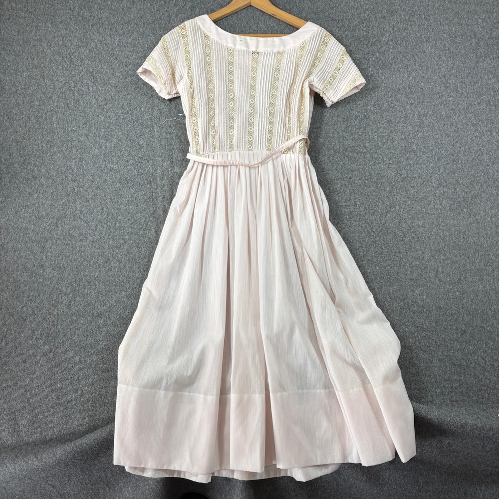 Vintage 50s L'Aiglon Petites Pink Lace Pleated Midi Dress Womens Small